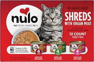 Nulo Real Shreds with Organ Meat Wet Canned Cat Food, Variety Flavors, 2.8 Ounce, 12 Cans