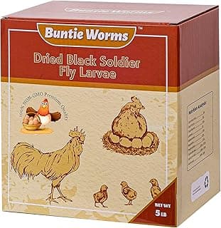 BUNTIE WORMS Dried Black Soldier Fly Larvae 5LB, High Protein Chicken Feed, 100% Natural Non-GMO – Treat for Chicken More Calcium Than Mealworms, Food for Laying Hen, Ducks, Wild Birds