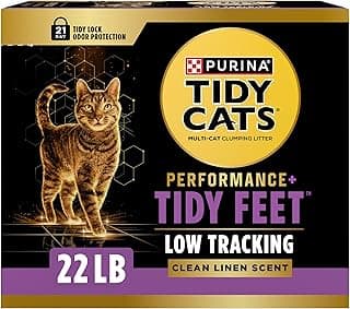 Purina Tidy Cats Performance Plus Tidy Feet Scented Low Tracking Cat Litter, Clumping, Multi-Cat Odor Control Kitty Litter with Clean Linen Scent - 22 lb. Box