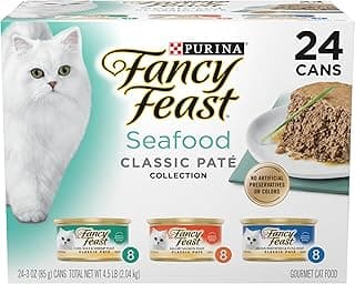 Purina Fancy Feast Seafood Classic Pate Collection Grain Free Wet Cat Food Variety Pack - (Pack of 24) 3 oz. Cans