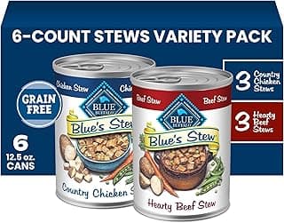 Blue Buffalo Blue’s Stew Variety Pack Hearty Beef & Country Chicken Stew Natural Grain Free Wet Dog Food with Real Meat in Thick Savory Gravy, Natural Ingredients, 12.5-oz Cans (6 Count)