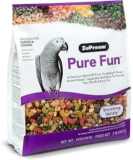 ZuPreem Pure Fun Bird Food, Parrot, Conure, Caique, African Grey, Eclectus, Small Cockatoo, Seed and Pellet Blend for Medium Large Birds, Bird Food Mixer Topper, Enriching Variety (ML, 2 lbs)