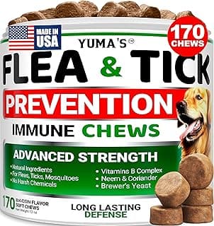 Flea and Tick Prevention for Dogs Chewables - 170 Treats - Natural Dog Flea and Tick Treatment Chewable Supplement - Oral Pills - All Breeds & Ages - Soft Chews - Made in USA - Bacon Flavor