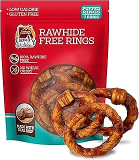Country Kitchen Rawhide Free Beef Rings Dog Chews, Made with Real Beef, Highly Digestible, Gluten Free, 7 Count
