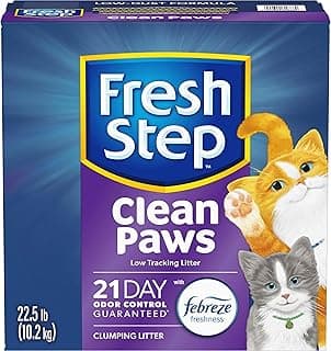 Fresh Step Clean Paws Cat Litter With Febreze Freshness, Multi-Cat Low-Tracking Clumping Litter With Guaranteed Odor Control, 22.5 lb. Box