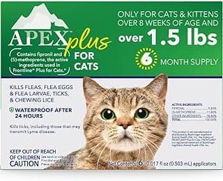 Apex Plus Cat Flea and Tick Treatment | 6-Month Supply, Over 1.5 lbs | Flea Treatment for Cats & Kittens | 24-Hour Activation, Waterproof, 30-Day Protection