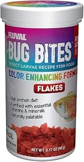 Fluval Bug Bites Color Enhancing Fish Food for Tropical Fish, Flakes for Small to Medium Sized Fish, 3.17 oz., A7348, Brown