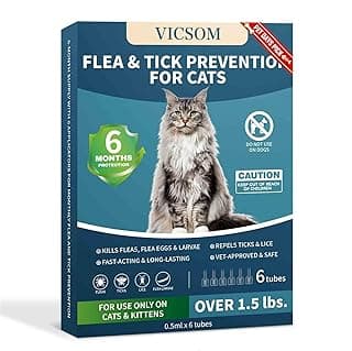 VICSOM Flea Treatment for Cat Flea and Tick Prevention for Cats Kitten, 6-Month Supply, Cat Flea Treatment & Control, Repellent, Fast Acting Topical Drops for Cats, Over 1.5 lbs, 24-Hour Protect