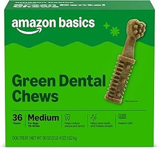 Amazon Basics Dental Dog Treats to Help Clean Teeth & Freshen Breath for Medium Dogs, Unflavored, Per Pack: 36 Count, 2.25 pounds (Previously Wag)