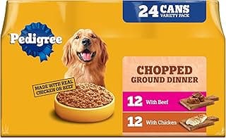 Pedigree Chopped Ground Dinner Wet Dog Food Chicken & Beef Variety Pack, Canned Dog Food, 13.2 oz. Cans (24 Count, Pack of 1)
