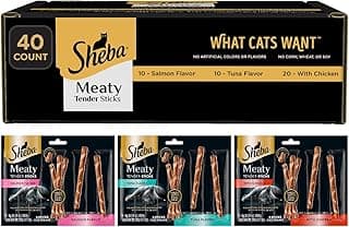 Sheba Meaty Tender Sticks Soft Cat Treats Chicken, Tuna, and Salmon Flavor, 0.14 oz., 40 Sticks