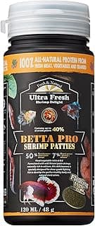 Ultra Fresh Betta Fish Food, Betta Pro Shrimp Patties, 50% Sword Prawns + Akiami Paste Shrimps, All Natural Protein, Rich in Calcium, for Betta's Healthy Development and Cleaner Water, 1.87 oz