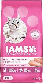 IAMS Proactive Health Sensitive Digestion & Skin Dry Cat Food, Adult Cat Food Dry Recipe with Real Turkey, 13 lb. Bag