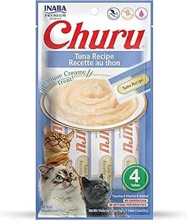 INABA Churu Lickable Purée Natural Cat Treats (Tuna Recipe, 4 Tubes)