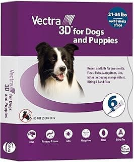 Vectra 3D Flea and Tick Prevention for Dogs, Kills and Repels Fleas, Ticks & Mosquitoes | Fast‑Acting, Waterproof, No Prescription Needed | Medium Dogs 21-55 lbs, 6‑Month Supply