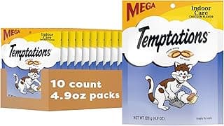 Temptations Cat Treats Indoor Care, Classic Crunchy and Soft Cat Treats, Tasty Chicken Flavor, 4.9 oz. Pouch (Pack of 10)
