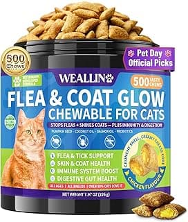 Flea and Tick Prevention for Cats - 500 Crunchy & Creamy Chews, Cat Flea Treatment with Skin & Coat Support, Oral Natural Flea Chewables for Gut & Immunity Support for All Breeds & Ages Chicken Flavor