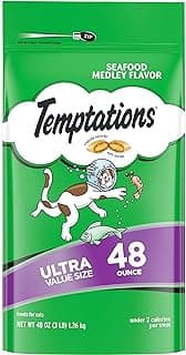 Temptations Cat Treats, Classic Crunchy and Soft Cat Treats, Seafood Medley Flavor, 48 oz. Pouch