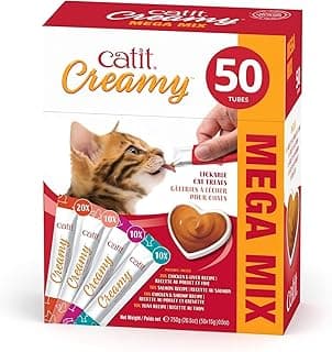 Catit Creamy Lickable Cat Treat – Healthy Variety of Flavors, 50 Pack, Hand-Feed or Serve, Nutrient-Rich Squeeze Tube, 0.5 oz Each