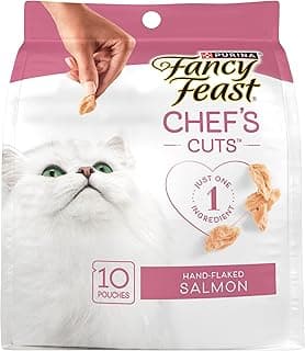 Purina Fancy Feast Purely Hand-Flaked Salmon Cat Treats, Real Fish, Tender Texture, 10 Count Pouch