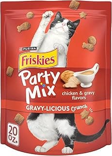 Purina Friskies Cat Treats, Party Mix Gravy-licious Crunch Chicken and Gravy Flavors - 20 oz. Pouch