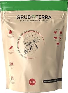 GrubTerra Black Soldier Fly Larvae for Chickens – Dried BSFL Poultry Treat, High Protein Calcium Feed Supplement for Laying Hens, Backyard Chickens, Sourced from Mexico, Not from China - 10LB