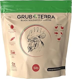GrubTerra Black Soldier Fly Larvae for Chickens – Dried BSFL Poultry Treat, High Protein Calcium Feed Supplement for Laying Hens, Backyard Chickens, Sourced from Mexico, Not from China - 5LB