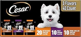Cesar Filets in Gravy Wet Dog Food Rotisserie Chicken Flavor, Filet Mignon Flavor, and Wood-Grilled Chicken Variety Pack, Wet Food for Dogs, 1.76 oz. Mini-Pouches, 40 Count