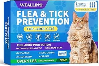 WEALLIN Flea and Tick Prevention for Large Cat, Fleas and Ticks Treatment for Cats Over 9 lbs, Topical Cat Flea Treatment, Fast-Acting & Long-Lasting Fleas Control for Cats, 6-Dose Supply