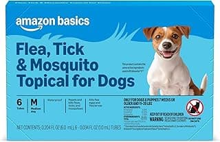 Amazon Basics Flea, Tick & Mosquito Topical Treatment & Prevention for Medium Dogs (11-20 pounds), Fast-Acting, Kills Fleas, Eggs & Larvae, 30 Day Protection, 6 Count, Packaging May Vary