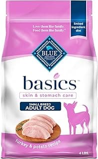 Blue Buffalo Basics Adult Small Breed Dry Dog Food for Skin & Stomach Care, Limited Ingredient Diet, Made in the USA with Natural Ingredients, Turkey & Potato Recipe, 4-lb. Bag