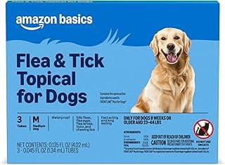 Amazon Basics Flea and Tick Topical Treatment for Medium Dogs (23-44 lbs), Fast Acting and Long Lasting, 3 Count, Packaging May Vary