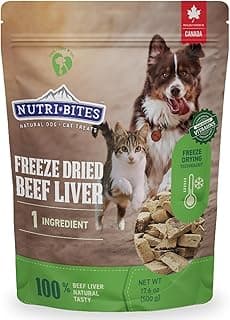 Nutri Bites Freeze Dried Beef Liver Dog & Cat Treats, Single Ingredient High Protein Pet Treats, 17.6 oz