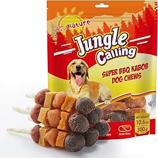 Jungle Calling Dog Treats, Multi-Flavor Kabob Dog Snacks, Edible Dog Kabobs, Made with Chicken, Duck, Beef, Sweet Potato and Pumpkin, Rawhide Sticks for Dogs