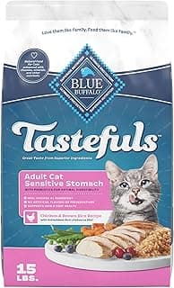 Blue Buffalo Tastefuls Natural Dry Food for Adult Cats, Sensitive Stomach, Chicken & Brown Rice Recipe, 15-lb Bag