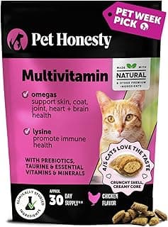 Cat Multivitamin Crunchy & Creamy Chews - Cat Treats for Health + Immune, Joint Support, Skin & Coat, & Digestion - Vitamins with Omega 3s, Lysine & Probiotics (30 Day Supply)