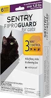 Sentry Fiproguard for Cats, Flea and Tick Prevention for Cats, 1.5 lbs and Over, 6 Month Supply
