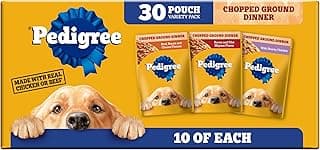 Pedigree Chopped Ground Dinner Wet Dog Food Pouches Variety Pack, 3.5 oz Pouches, 30 Count