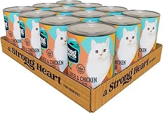 A Strong Heart Canned Wet Cat Food, Liver & Chicken Dinner Pate — Real Chicken, Liver & Broth — Complete & Balanced for Adult Cats, Made in USA — 13.2 oz Cans, Pack of 12