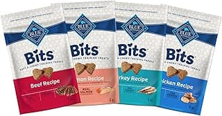 Blue Buffalo Bits Soft Dog Treats for Training, Made with Natural Ingredients & Enhanced with DHA, Beef, Salmon, Turkey, & Chicken 4-oz Variety Pack, 4 ct