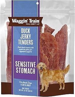 Waggin' Train Duck Jerky Dog Treats for Dogs with Sensitive Stomachs, Made with 100% Real Duck Breasts, Three All-Natural Ingredients, High Protein Dog Treat, Easily Digestible for Dogs, 12 oz. Pouch