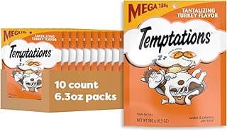 Temptations Cat Treats, Classic Crunchy and Soft Cat Treats, Tantalizing Turkey Flavor, 6.3 oz. Pouch (Pack of 10)