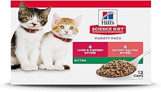 Hill's Science Diet Kitten Wet Cat Food Variety Pack, Liver & Chicken, Salmon Minced, 2.9 oz. Cans, 12-Pack