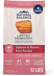 Natural Balance Limited Ingredient Adult Dry Dog Food - Complete Nutrition for Adult Dogs - Wholesome Grains Brown Rice Recipe - Limited Ingredient Formula - 12 lb - Salmon & Brown Rice
