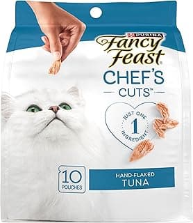 Purina Fancy Feast Purely Hand-Flaked Tuna Cat Treats, Steam-Baked Real Tuna, Pack of 5, 10 Count Pouches