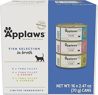 Applaws Fish Variety Pack Wet Cat Food in Broth 16-Pack, High Protein, Limited Ingredient, Grain Free, Canned Cat Food, No Fillers, No Artificial Additives (16 x 2.47 oz Cans)