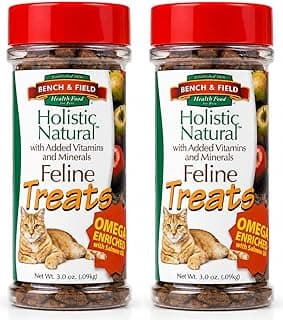 Bench & Field Holistic Natural Healthy Kitty Cat Treats | Crunchy Fish-Shaped Bites | Delicious Seafood Flavored Snack, 3-Ounce (Pack of 2 Bottles)