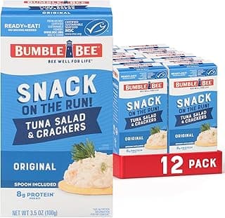 Bumble Bee Snack On The Run! Protein Pack, 8g per Box - Original Tuna Salad with Crackers Kit - Ready to Eat Easy-Open Can - Wild Caught MSC-Certified Tuna (Pack of 12)