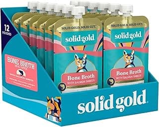 Solid Gold Bone Broth Cat Food Topper - Limited Ingredient Lickable Cat Broth Pouches w/Salmon Protein Shreds & Collagen for Hydration & Gut Support - Easy to Serve Gravy for Cats Meal Topper - 12ct