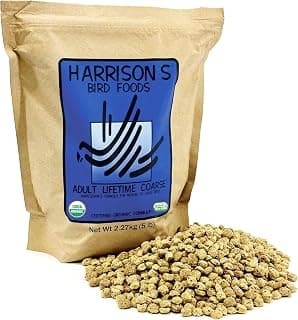 Harrison's Bird Foods Adult Lifetime Coarse Certified Organic Non-GMO Daily Maintenance Formula for Medium to Large Birds, Parrots, Cockatoos, Macaws etc, Suitable for All Life Stages 2.27kg/ 5lb